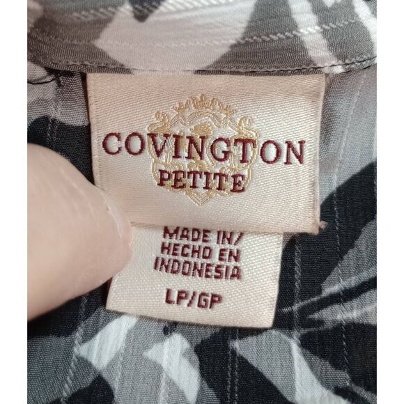 Covington Shirt Ladies Large Petite Button Front Short Sleeve Gray Black Floral - Picture 7 of 9